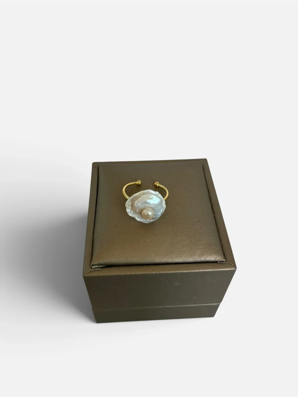 Freshwater Pearl Flower Ring Gold Tone Adjustable Statement Ring